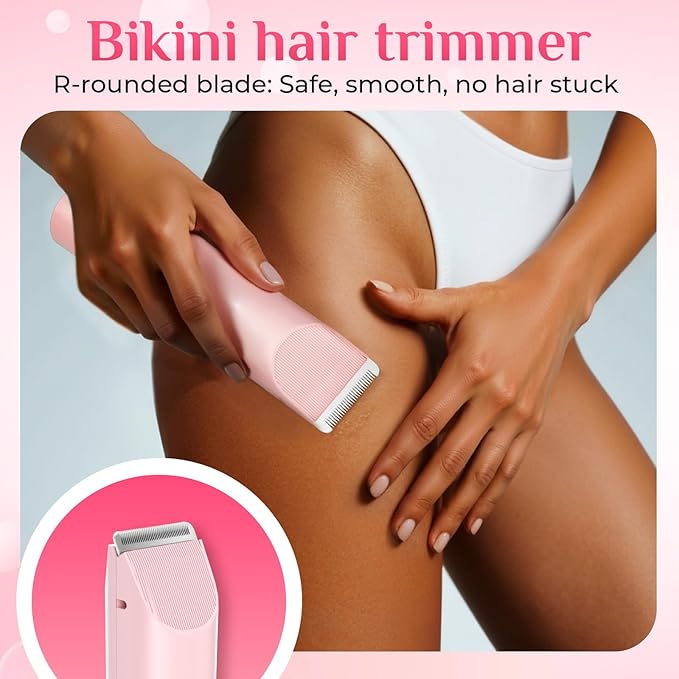 2025 New 2-in-1 Electric Bikini Trimmer for Women - Dual Head Electric Razor,Waterproof Painless Bikini Shaver, Pubic Hair Trimmer for Private Area & Body Hair, Pink-Velvo Beauty