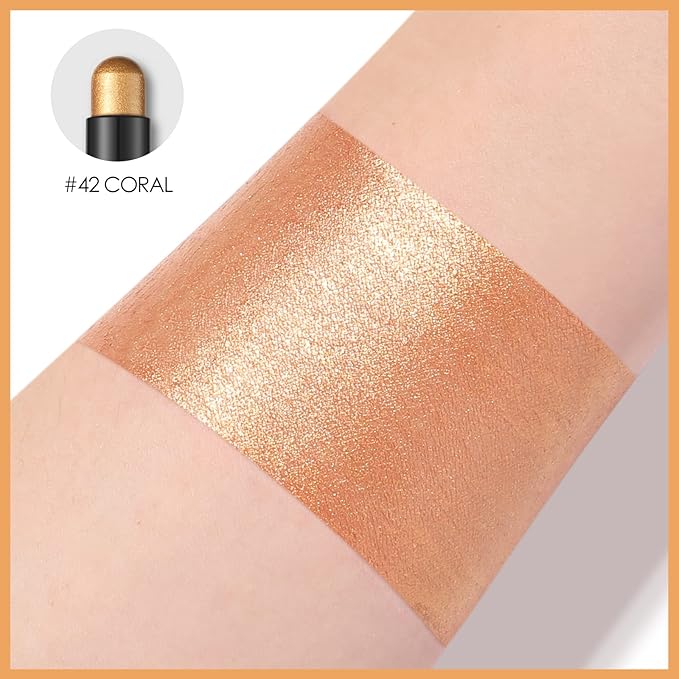 FOCALLURE Shimmer and Matte Cream Eyeshadow Stick,Smooth Brilliant Eye Brightener Pencil for Women,Long Lasting Waterproof Eye Shadow and Liners Makeup,CORAL-Velvo Beauty