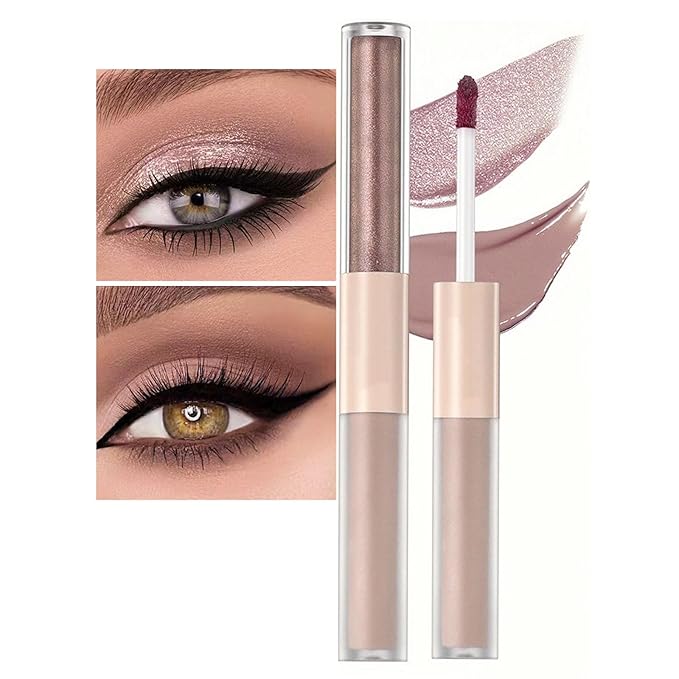 Rosy Brown Liquid Eyeshadow Matte Double Ended Glitter Metallic Eyeshadow Pencil Primer Base Quick Drying Waterproof Long Lasting Highlight Stick Shadow Pen Eye Makeup (#1)-Velvo Beauty