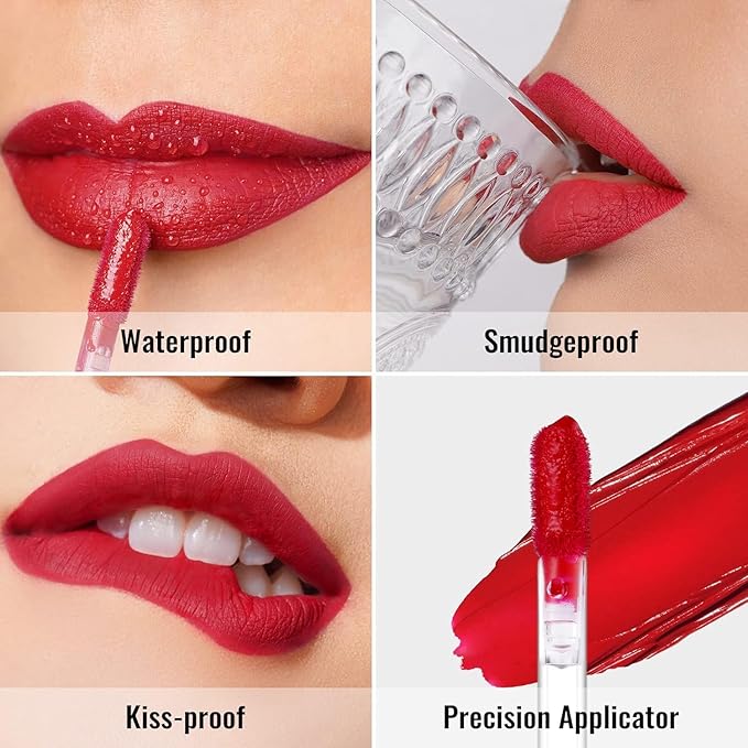 Oulac Matte Liquid Red Lipstick for Women, Deep Red Lip Gloss Creamy Matte Texture, Waterproof, Non-Stick Cup, Extra-Pigmented Lip Tint Stain with Vitamin E & Rose Oil, Vegan, Cruelty-Free, M01-Velvo Beauty