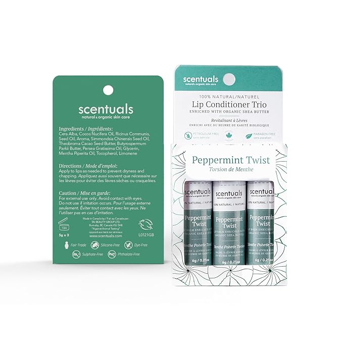 Lip Balm Peppermint Set of 3, Made with Shea Butter, Cocoa Butter, Avocado & Jojoba oil, Beeswax, Vitamin E and Essential oil, Moisturizing Lip Care, Cruelty Free Hydration, Natural (3 Pack)-Velvo Beauty