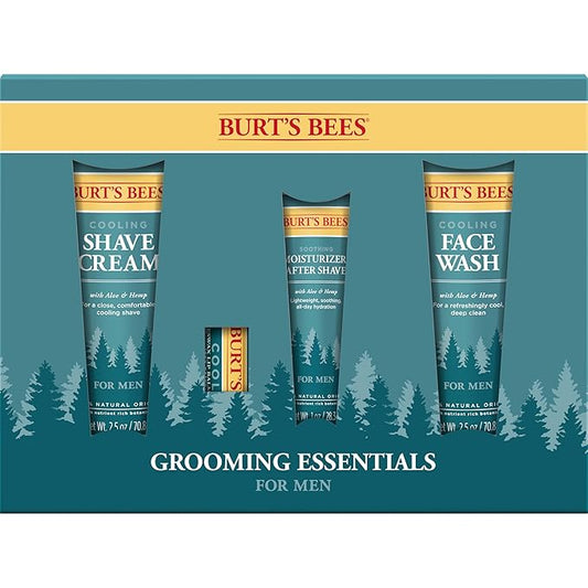 Burt's Bees Gifts Ideas - Grooming Essentials Kit, 4 Products for Men - Cooling Face Wash, Shave Cream, Soothing Moisturizer After Shave & Original Beeswax Lip Balm-Velvo Beauty
