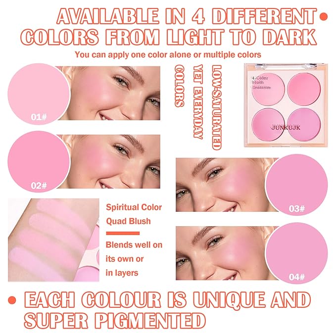 Blush Palette,Shimmer Silky Matte Blush Powder Palette,Professional Cute Face Contour Highlighter Blush Palette with Blush Makeup Brush 02-Velvo Beauty