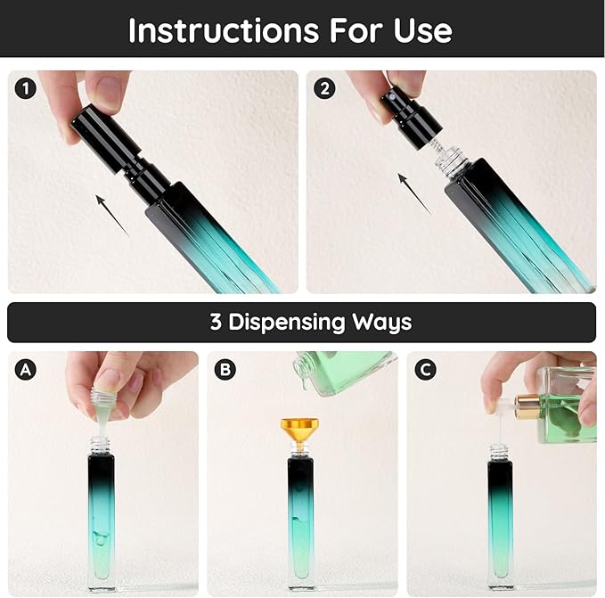 Segbeauty 0.34oz Refillable Perfume Bottle Travel, 5 Pack Glass Spray Bottles for Perfume, 10ml Empty Mini Fine Mist Cologne Travel Bottle, Portable Cologne Sprayer Atomizer with Refill Tool Kit-Velvo Beauty