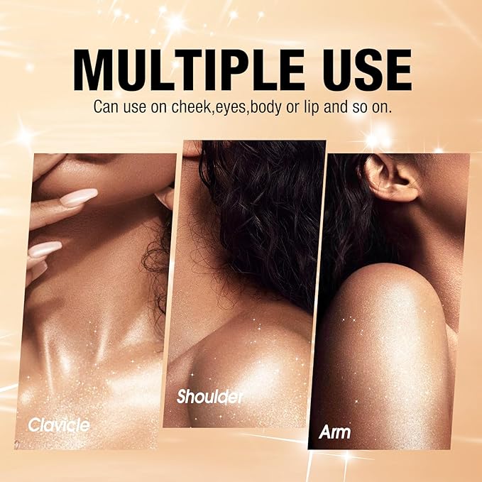 Glitter Body Highlighter Powder Body Shimmer Sparkle Face Brightening Highlighter Powder for Face Eyes Body Glow Makeup With sponge head(Purple)-Velvo Beauty