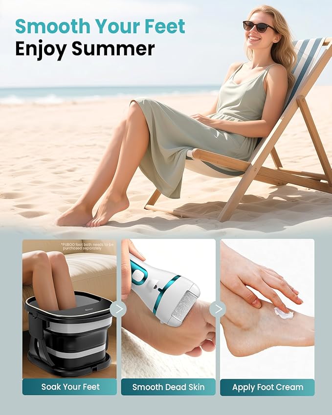 PUBOO Foot Callus Remover Electric 10000 RPM 3-Speed IPX7 Rechargeable Pedicure Kit for Hard Skin Women & Men. Portable Multi-Roller File Grinder Sander Scrubber with LED Display for Wet & Dry Feet-Velvo Beauty