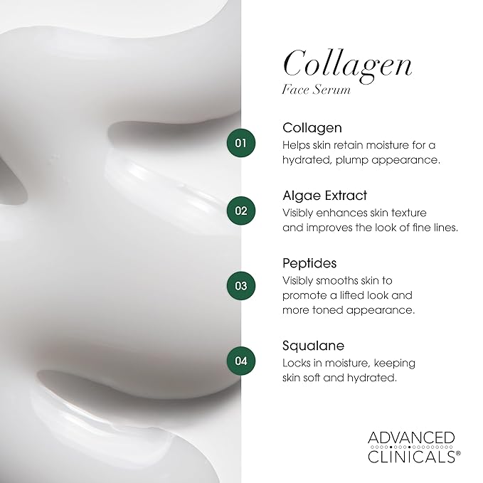 Advanced Clinicals Collagen Serum For Face | Visible Anti Aging Collagen Peptide Serum + Hyaluronic Acid Moisturizer Improves Look Of Wrinkles, Dry Skin, & Fine Lines, No added Fragrance, 2-Pack-Velvo Beauty