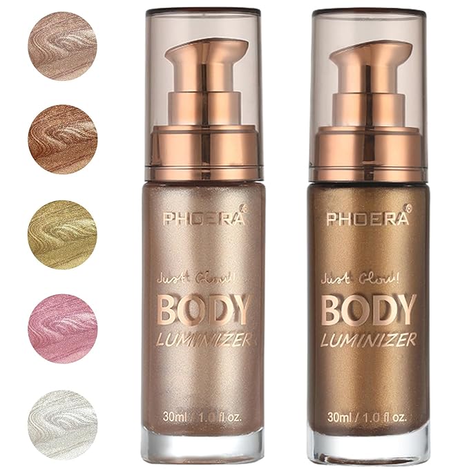 PHOERA Body Luminizer Highlighter, Waterproof Moisturizing and Glow For Face & Body, Face Body Glow Illuminator (101+103/Rose Gold+Glistening Bronze)-Velvo Beauty