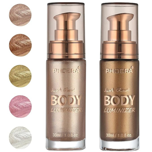 PHOERA Body Luminizer Highlighter, Waterproof Moisturizing and Glow For Face & Body, Face Body Glow Illuminator (101+103/Rose Gold+Glistening Bronze)-Velvo Beauty