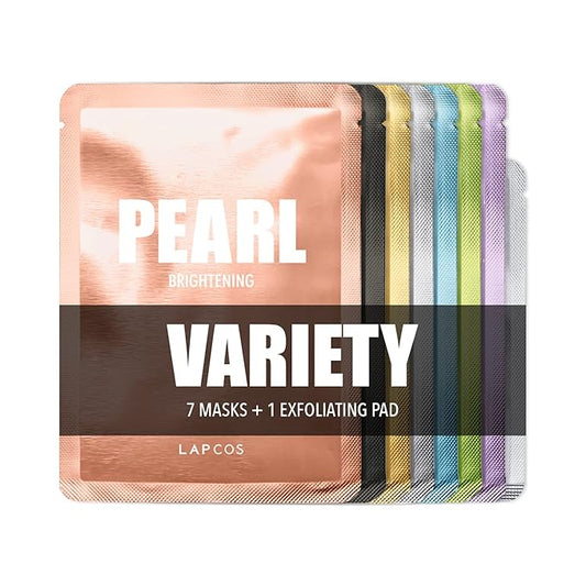 LAPCOS Daily Sheet Mask Variety Pack 7+1 (Version 1) Daily Face Masks - Hydrate, Clarify, Nourish, Exfoliate & Renew Skin, Korean Beauty Favorite (8 pack)-Velvo Beauty