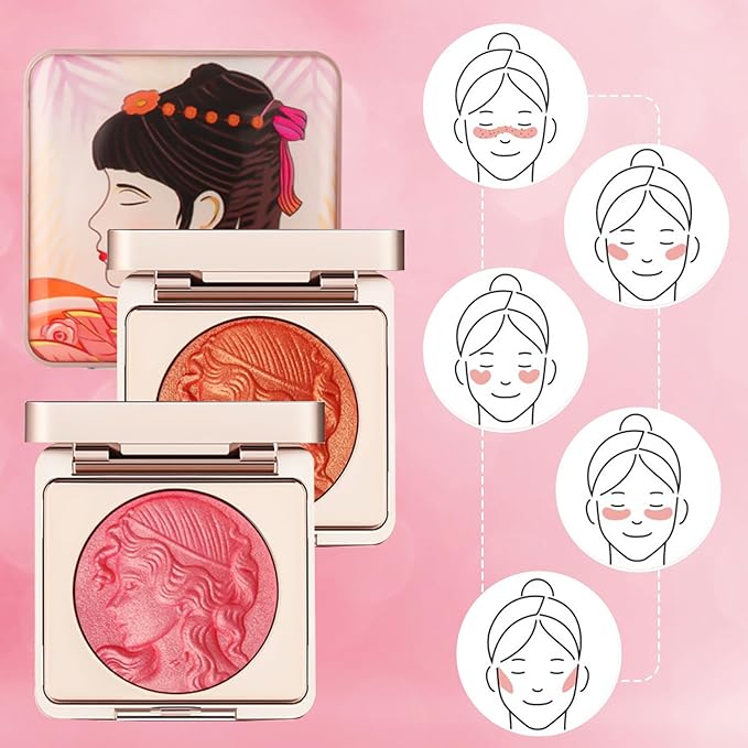 Embossed Smooth Powder Blush Palette for Cheeks,Matte Face Powder Blush Palette,Embossed Girl Blush for Cheeks,Natural Nude Long Lasting Powder Blush Palette for All Skins(Pink+Orange)-Velvo Beauty