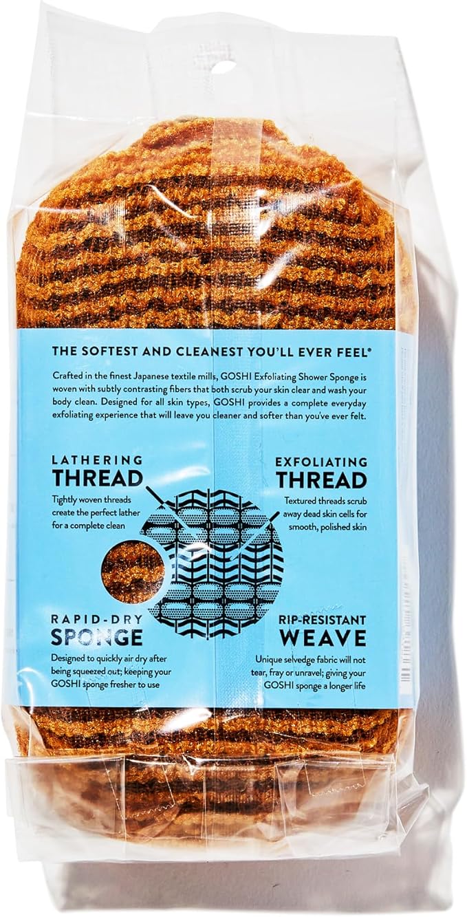 GOSHI Exfoliating Shower Sponge - Rip-Resistant, Rapid-Drying Exfoliating Bath Sponge for All Skin Types - Marigold Yellow - Made in Japan-Velvo Beauty