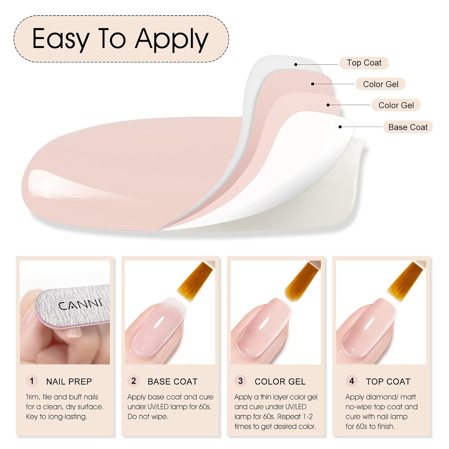 CANNI Pink Gel Nail Polish – Light Nude Oyster Pink, High Gloss Soak-Off UV/LED Gel for French Manicure, DIY Home & Salon Use, 0.32 fl oz-Velvo Beauty