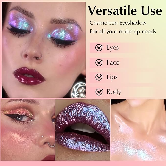 Rose Gold Glitter Eyeshadow Palette, Multichrome Chameleon Cream to Powder Eye Shadow, Color Shifting Holographic Eyeshadow Shimmer Inner Corner Eye Brightener Highlighter Makeup-Velvo Beauty