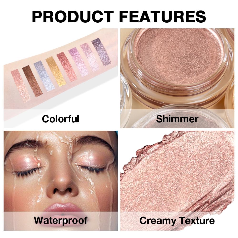Glitter Shimmer Metallic Cream Eyeshadow Palette Makeup, Rose Gold Natural Single Mini Instant Holographic Eyeshadow For Women, Sombras Crema Para Ojos, Talc, Paraben & Cruelty Free-Velvo Beauty