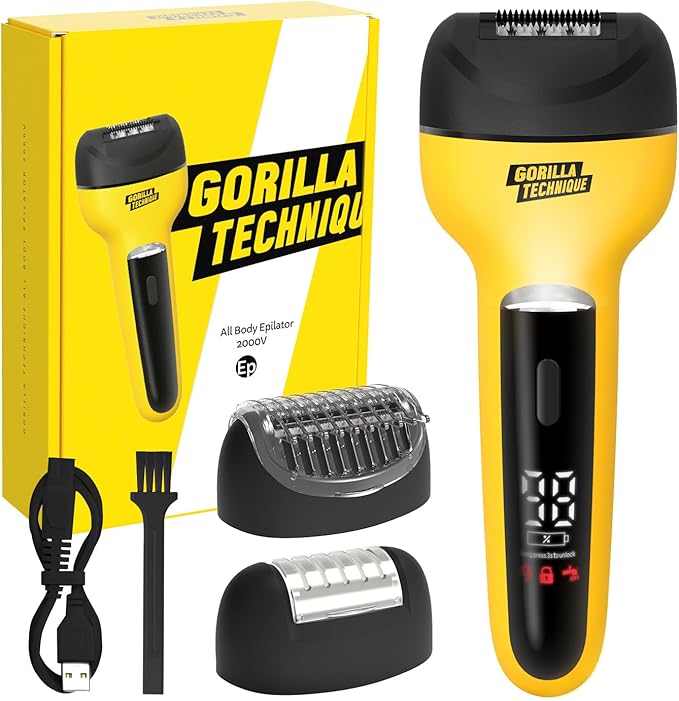 Gorilla Technique 3-in-1 Epilator 2000V, Facial & Body Hair Removal Device, Pain Relief Roller, Cordless Rechargeable Electric Tweezers & Shaver & Callus Remover, Women & Men, Korean Skin Care - 2000V-Velvo Beauty
