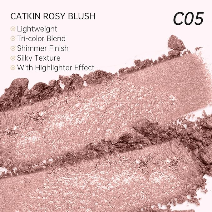 blush for cheek pink coral cheek color makeup powder blusher creamy texture long lasting shimmering glitter highlight 2 in 1 C05 Crystal Frost-Velvo Beauty