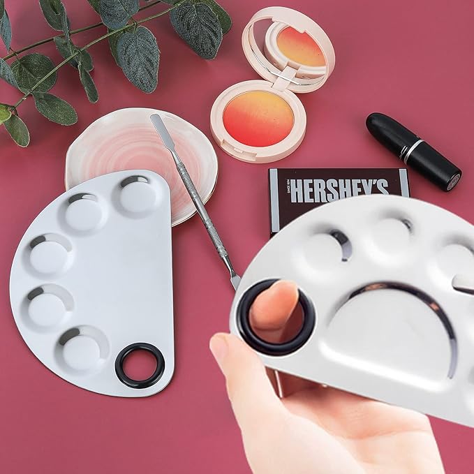 Makeup Mixing Palette, Premium Stainless Steel Cosmetic Makeup Palette with Spatula Tool, Nail-art Cosmetic Palette for Mixing Cosmetic/Nail Polish/Pigment (Semicircle)-Velvo Beauty