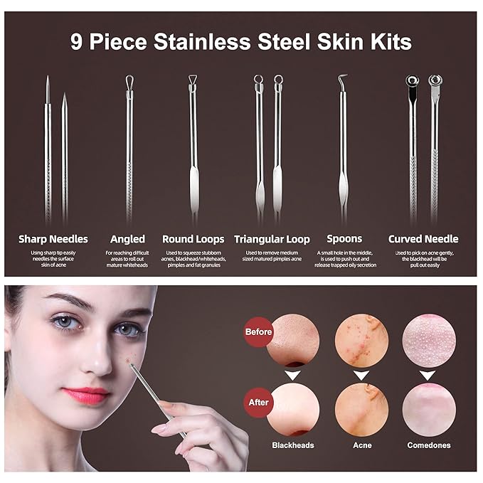 Newbealer Facial Steamer, Mini Aroma Face Steamer, Nano Ionic Hot Mist Facial Humidifier Atomizer, Home Sauna Spa Sprayer Moisturizing Cleansing Pores, 9 Pieces Acne Remover Kit (Pink-Gold, 160ml)-Velvo Beauty