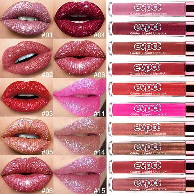 evpct 2Pcs Bronze Gold Nude Gold Matte to Glitter Liquid Lipstick Set for Women Long Lasting Glossy Metallic Shimmer Sparkle Lipstick Lip Gloss 5+14-Velvo Beauty