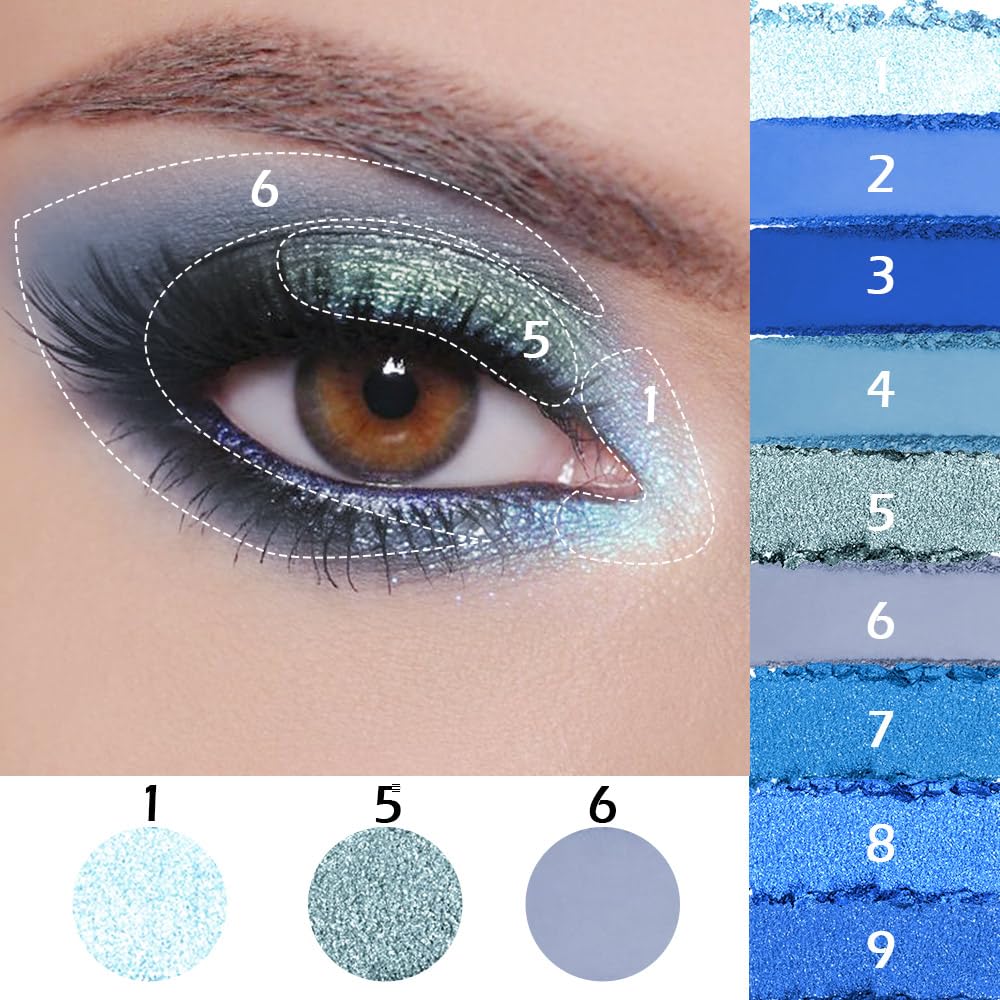 9 Colors Blue Smoky Matte Shimmer Eyeshadow Palette with Mirror for Eye Makeup,High Pigmented Eye Shadow Primers Powder Palet de sombras de ojos-Velvo Beauty