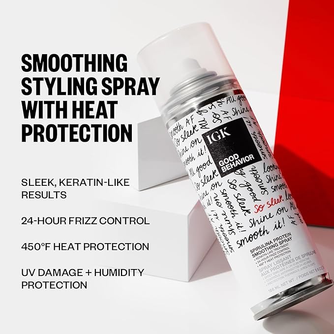 IGK GOOD BEHAVIOR Smoothing Frizz Fighters Set | 4-in-1 Prep Spray + Spirulina Protein Smoothing Spray | Frizz Control + Heat Protectant | Vegan + Cruelty Free-Velvo Beauty