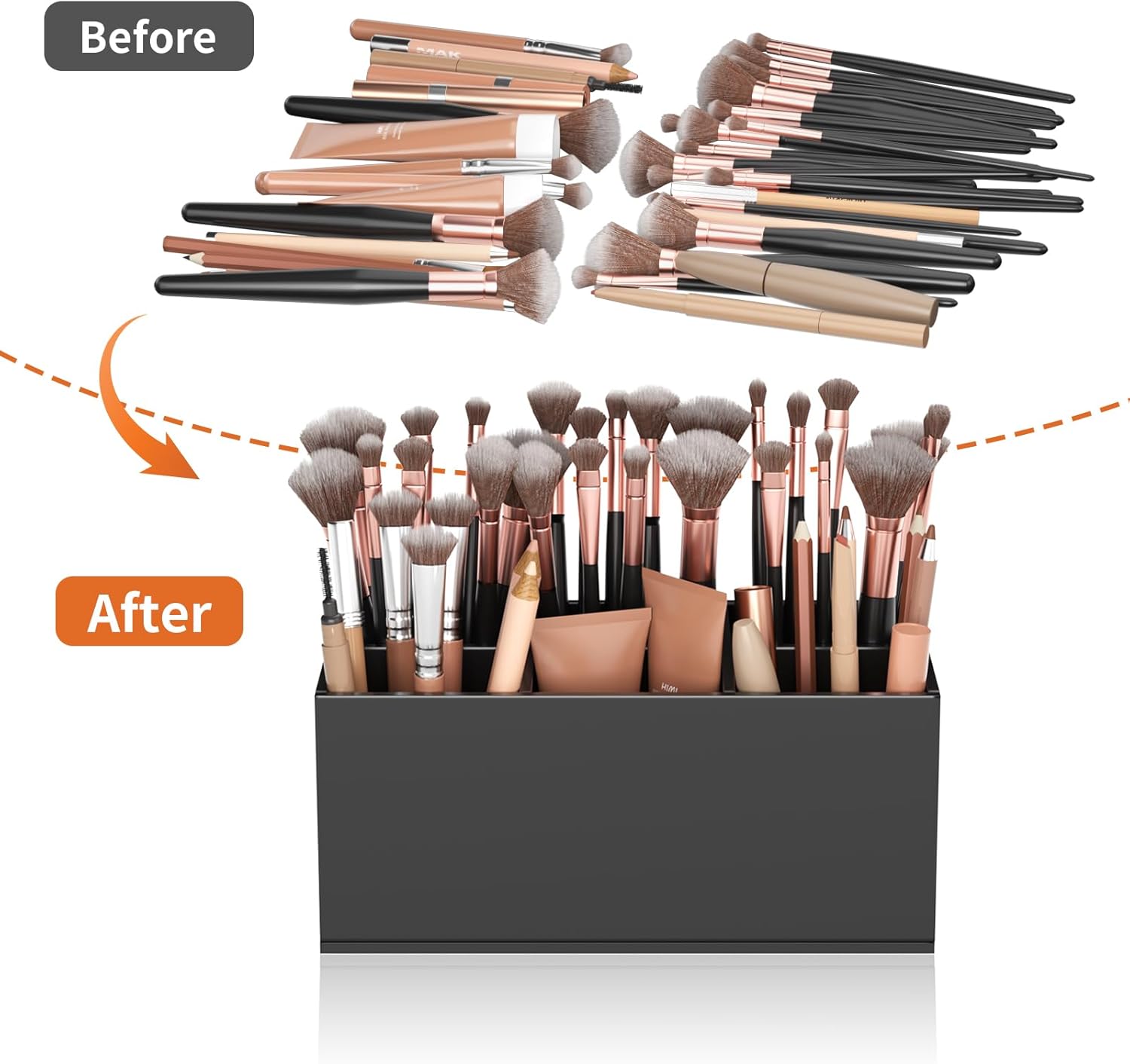 HIIMIEI Black Makeup Brush Holder Organizer Acrylic 6-Slots Cosmetic Brushes Storage Organizer for Vanity Countertop-Velvo Beauty