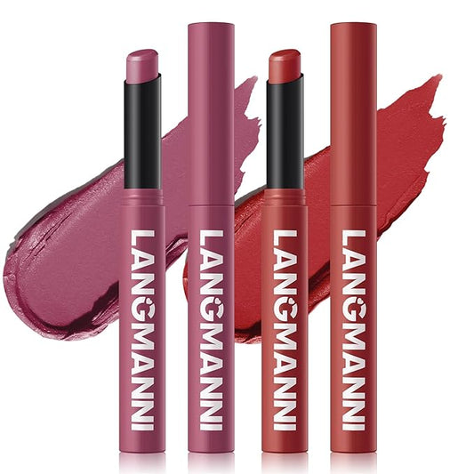 Jolilab 2Pcs Velvet Matte Lipstick Nude Matte Soft Dark Color Stick High Pigmented Long-Lasting Waterproof Lip Stick Lip Balm Beauty Cosmetics Gift for Girls and Women(09#+10#-Velvo Beauty