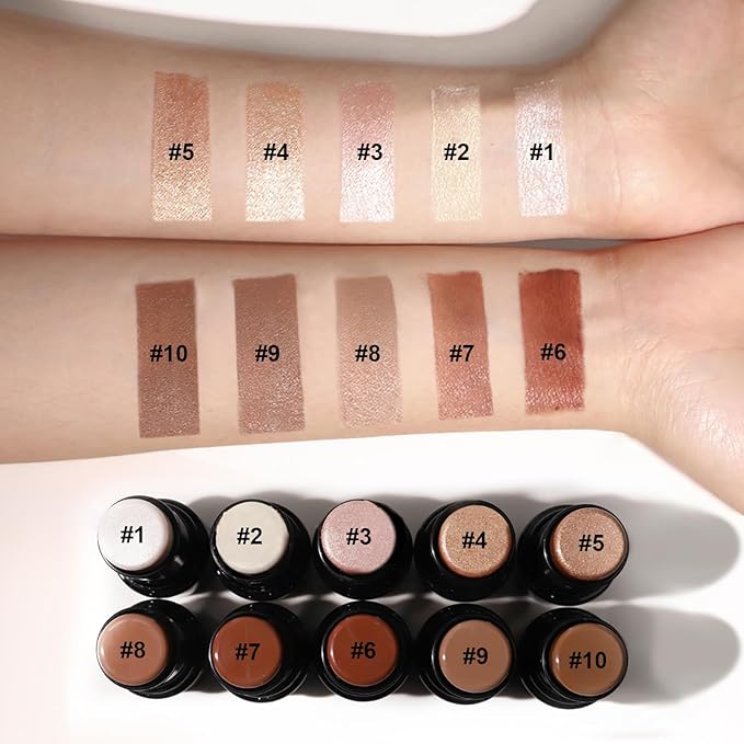 2Pcs Cream Contour Stick Makeup Kit, Cream Highlighter Stick and Bronzer Contour Stick with Longwear Waterproof Formula for Brightening and Trimming the Cheeks, Makeup Brush Include (#04, 07)-Velvo Beauty