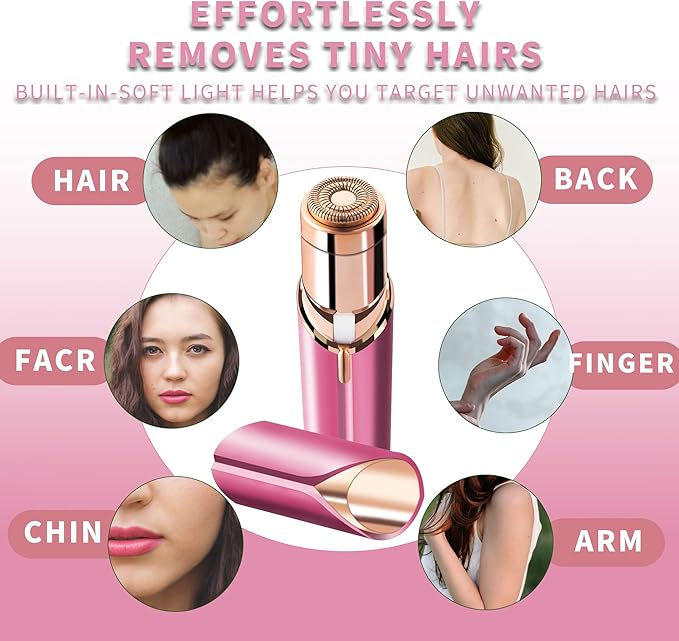 Facial Hair Remover for Women- as Seen on TV Painless Face Shaver -Mini Hair Remover, Electric Razor Shaver Portable Bikini Epilator for Lips, Chin, Armpit, Peach Fuzz, Fingers, Neck, Cheek (Rose red)-Velvo Beauty
