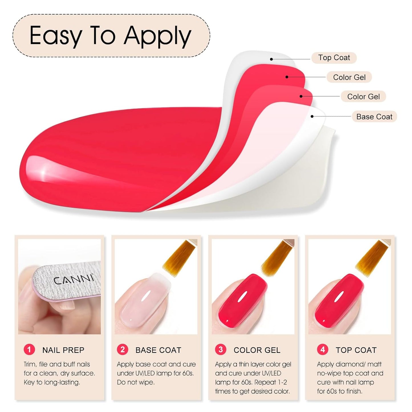 CANNI Pink Gel Polish - Hot Pink Color, 1Pcs U V Gel, Gloss Soak Off For Salon & DIY French Nail Manicure-Velvo Beauty