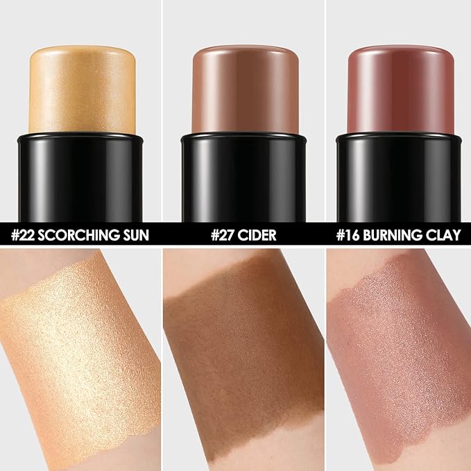 FOCALLURE 3 Pcs Cream Contour Sticks,Shades with Highlighter & Bronzer & Blush,Non-greasy Long-wear Face Contouring Pen,Easy to Sculpt the Face and Create a Lightweight Finishing Makeup,MEDIUM-WARM-Velvo Beauty