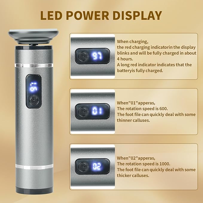 The 2025 Latest Model Electric Feet Callus Remover,Electric Foot Files for Men & Women,Electric Callus Remover for Feet Dead Skin and Calluse,Rechargeable Digital Feet Callus with 4 Grinding Heads-Velvo Beauty