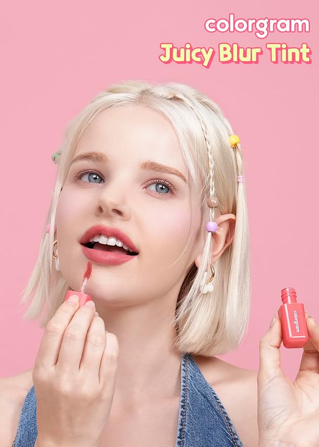 COLORGRAM Juicy Blur Tint 08 Cooling Strawberry | Daily Semi-Matte, Semi-Glossy, Long-Lasting Lip Stain, Moisturizing, Buildable & Blendable, highly Pigmented (0.12 Fl. Oz.)-Velvo Beauty