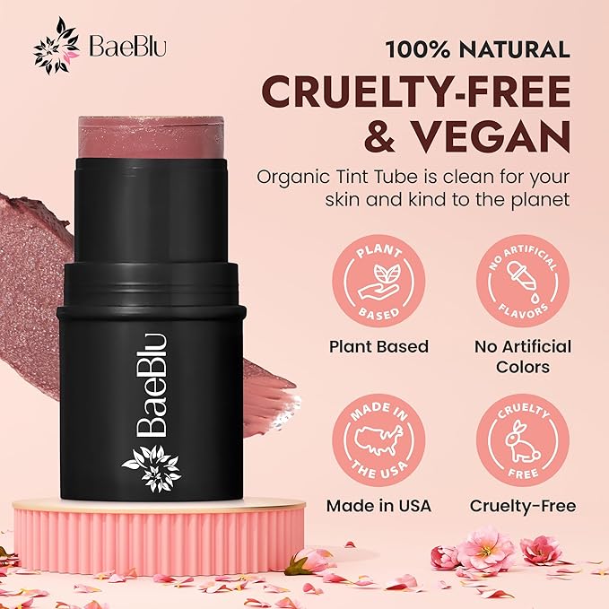 Organic Blush Tube, Cabernet - 100% Natural Vegan Cream Blush Sticks, Multi-Use Bronzer, & Highlighter for Lips, Cheeks & Eyes, Buildable Shimmer, Gluten-Free, Paraben-Free, Made in USA-Velvo Beauty