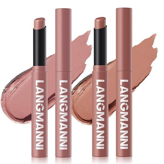 Jolilab 2Pcs Velvet Matte Lipstick Nude Matte Soft Dark Color Stick High Pigmented Long-Lasting Waterproof Lip Stick Lip Balm Beauty Cosmetics Gift for Girls and Women(01#+02#-Velvo Beauty