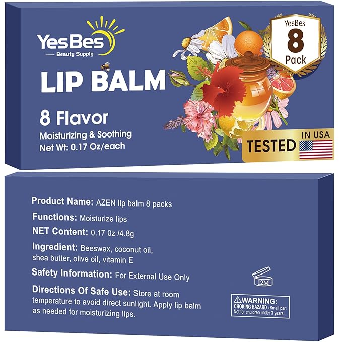 Lip Balm, 8 Pack Natural Bulk with Vitamin E & Coconut Oil, Moisturizing Dry Cracked Lips Protection, 8 Flavors - Stocking Stuffers-Velvo Beauty