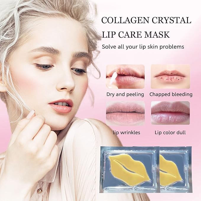 30 pieces of Moisturizing Collagen Crystal Lip Mask - Anti-Ageing & Anti Chapped, Reduce lip Wrinkles, Fade Lip Color, Make Skin Smooth And Firm Collagen Lip Pieces (Gold-Lip Mask) …-Velvo Beauty