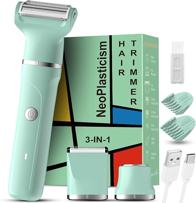 Bikini Trimmer for Women - 3 in 1 IPX7 Waterproof Electric Razors for Women,Body Pubic Hair Electric Shaver for Womens & Facial Hair Remover,Rechargeable Wet/Dry for Body,Underarm,Leg(Mint Green)-Velvo Beauty