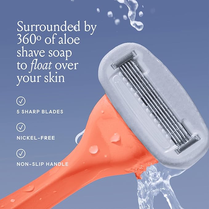 Billie Razors for Women Shave Kit – Women’s Razor + 4 x 5-Blade Razor Refills + Magnetic Holder – Malibu-Velvo Beauty
