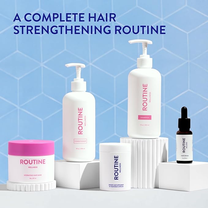 Routine Wellness Anti-Thinning Shampoo and Conditioner Set for Thinning Hair - Biotin DHT Blocker Women & Men - Color Safe Shampoo for Hair Loss & Healthier Hair - Peony & Pomegranate (Pack of 2)-Velvo Beauty