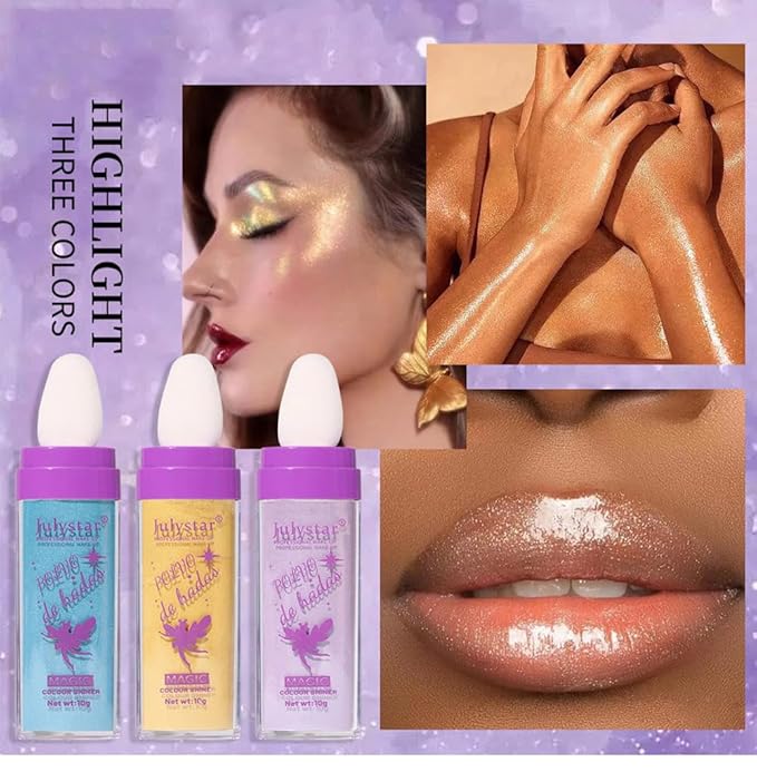 Highlighter Makeup Stick - Patting Powder, Body Glitter Fairy Dust Glitter Fairy Makeup Powder Stick Patting Powder Glitter Contour Blush Powder Face Brightens for Face Body Hair Makeup Kit - 3 PCS(b)-Velvo Beauty