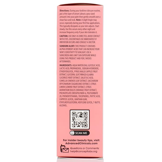 Advanced Clinicals Exfoliating 10% Glycolic Acid Serum For Face + Lactic Acid | Facial Exfoliant AHA + Salicylic Acid Serum To Improve Look Of Large Pores, Uneven Skin Tone, & Dark Spots, 1.75 FL Oz-Velvo Beauty