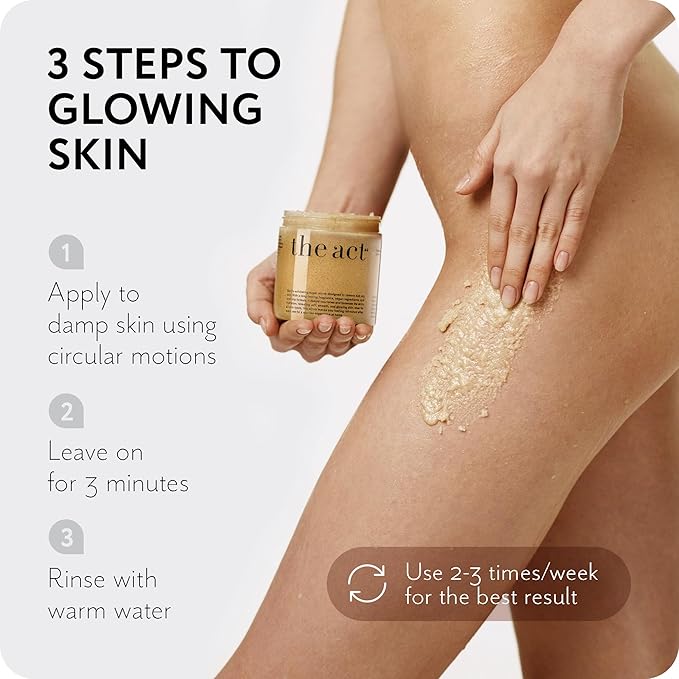 THE ACT Sugar Exfoliating Body Scrub – Natural Body Polish for Smooth Skin – Gentle Skin Care with Shea, Almond, Macadamia, Green Coffee, Vegan – Self Care Gift for Women-Velvo Beauty