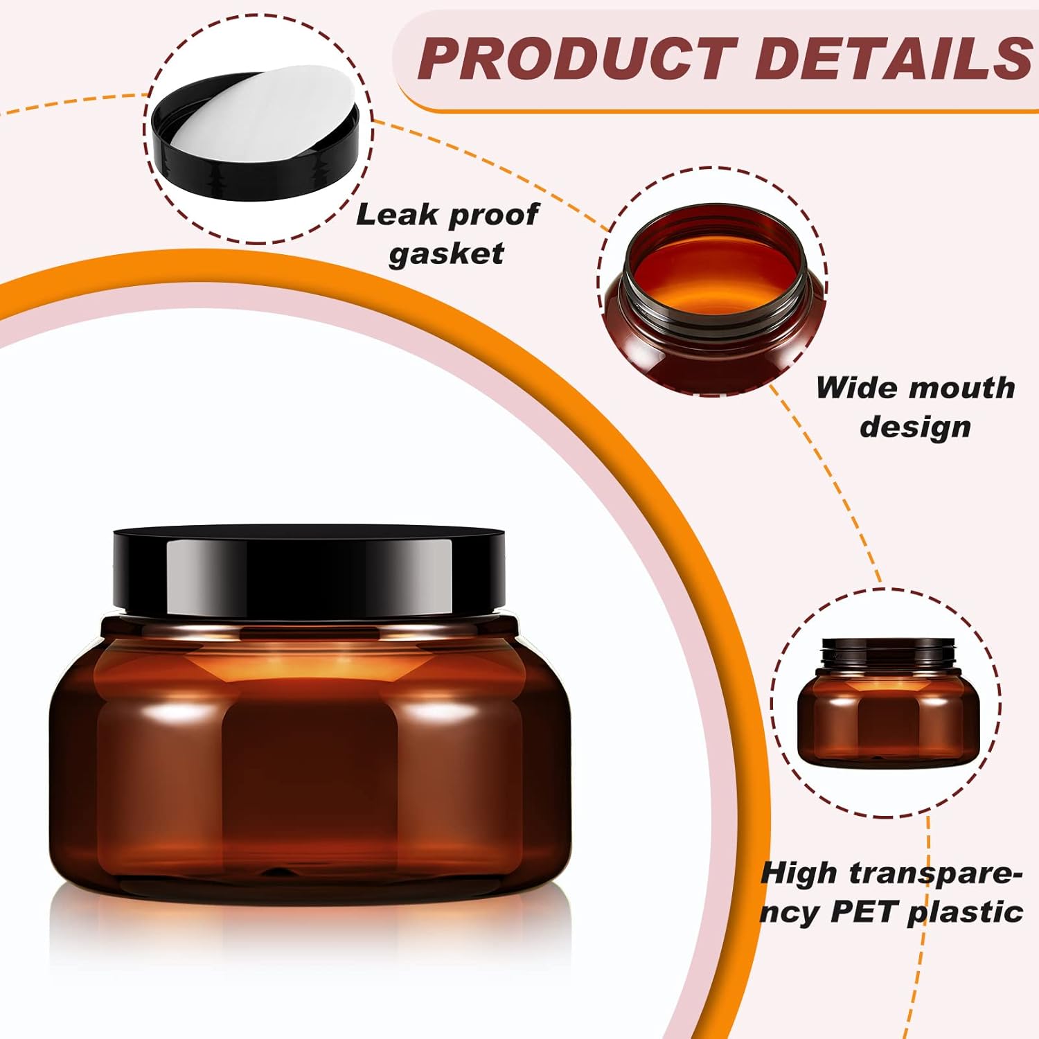 Tessco 24 Pack Plastic Jars with Lids Labels Empty Clear Plastic Jars Round Refillable Cosmetic Containers Body Butter Containers Bulk Sugar Scrub Bottle for Make Up(8 oz,Brown)-Velvo Beauty