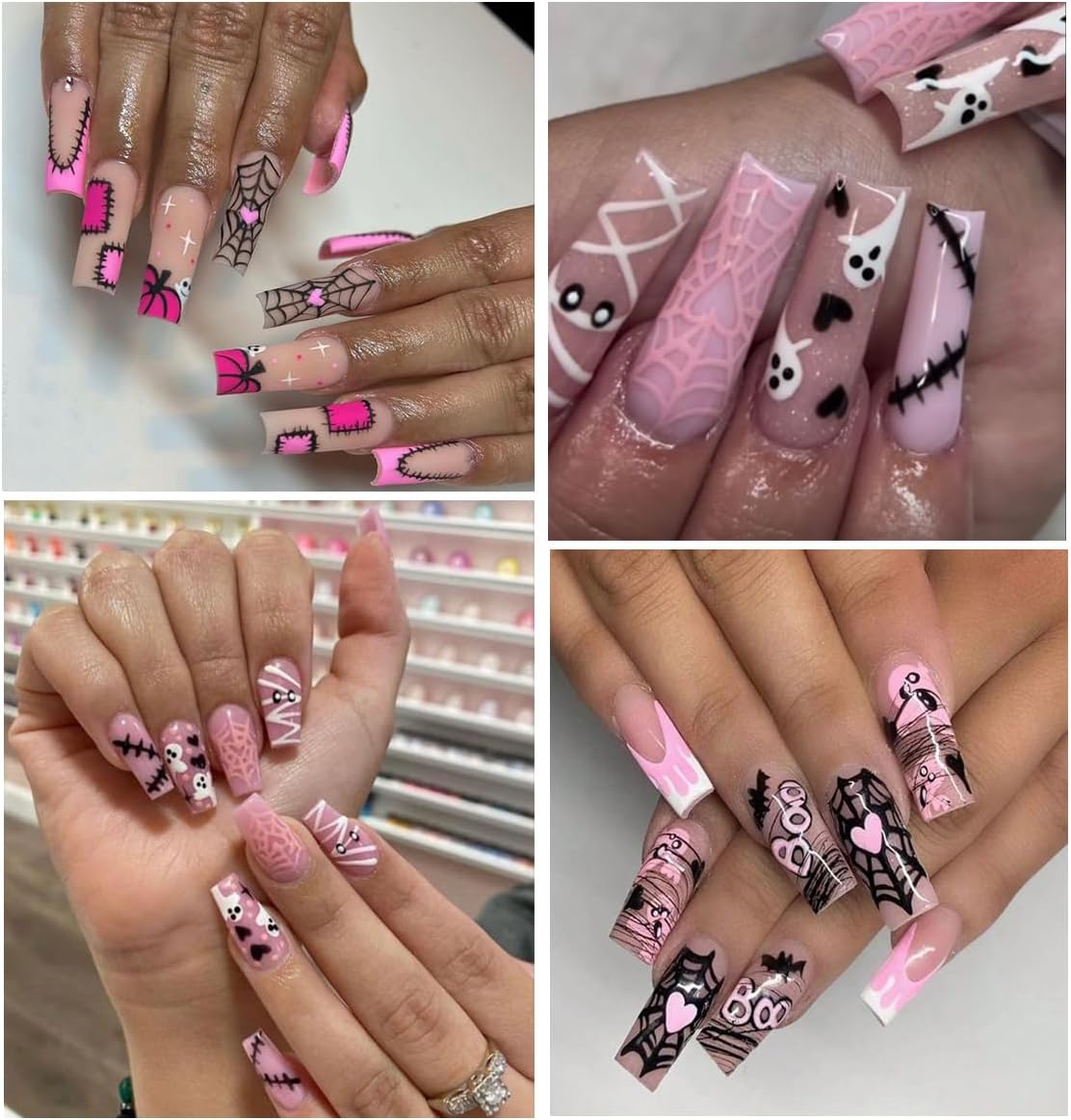 6Sheets Halloween Nail Stickers - Cute Ghost Nail Decals, 3D Self-Adhesive Pink Pumpkin Spider Web Mummy Ghost Nail Art Design Stickers for Women-Velvo Beauty