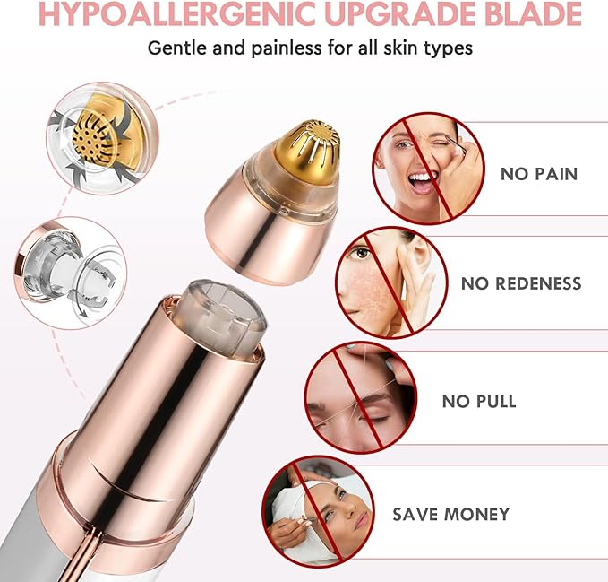 gurelax Eyebrow Hair Remover, Electric Eyebrow Trimmer for Women,Face and Eye Epilator with LED Light for Women Rechargeable with 2 x Replacement Heads (White)-Velvo Beauty