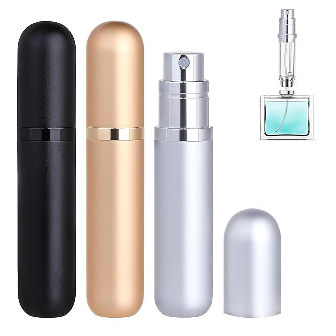 Travel Refillable Perfume Atomizer Bottle 3-Pack 5ml Leakproof Travel Perfume Refillable Bottle (Black & Gold & Silver)-Velvo Beauty