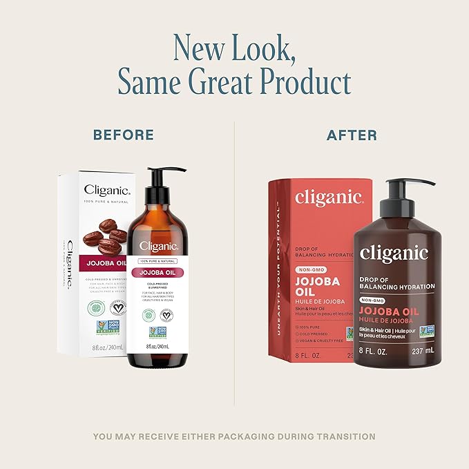 Cliganic Non-GMO Jojoba Oil for Skin, Hair & Face (8oz) | 100% Pure, Natural Cold Pressed Unrefined Hexane Free (Packaging May Vary)-Velvo Beauty