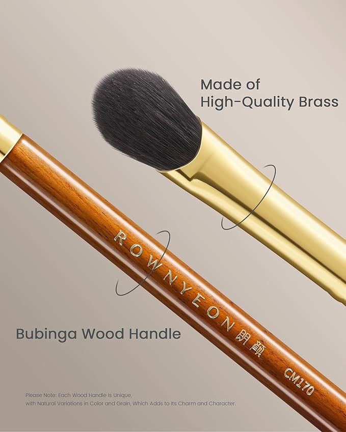 Desert Oak Series Thumb-Shaped Eyeshadow Brush (Small) - Curved Brush Head Mimics Natural Finger Contour, Premium Goat Hair & Bubinga Handle for Lid/Crease Blending (CM 171)-Velvo Beauty